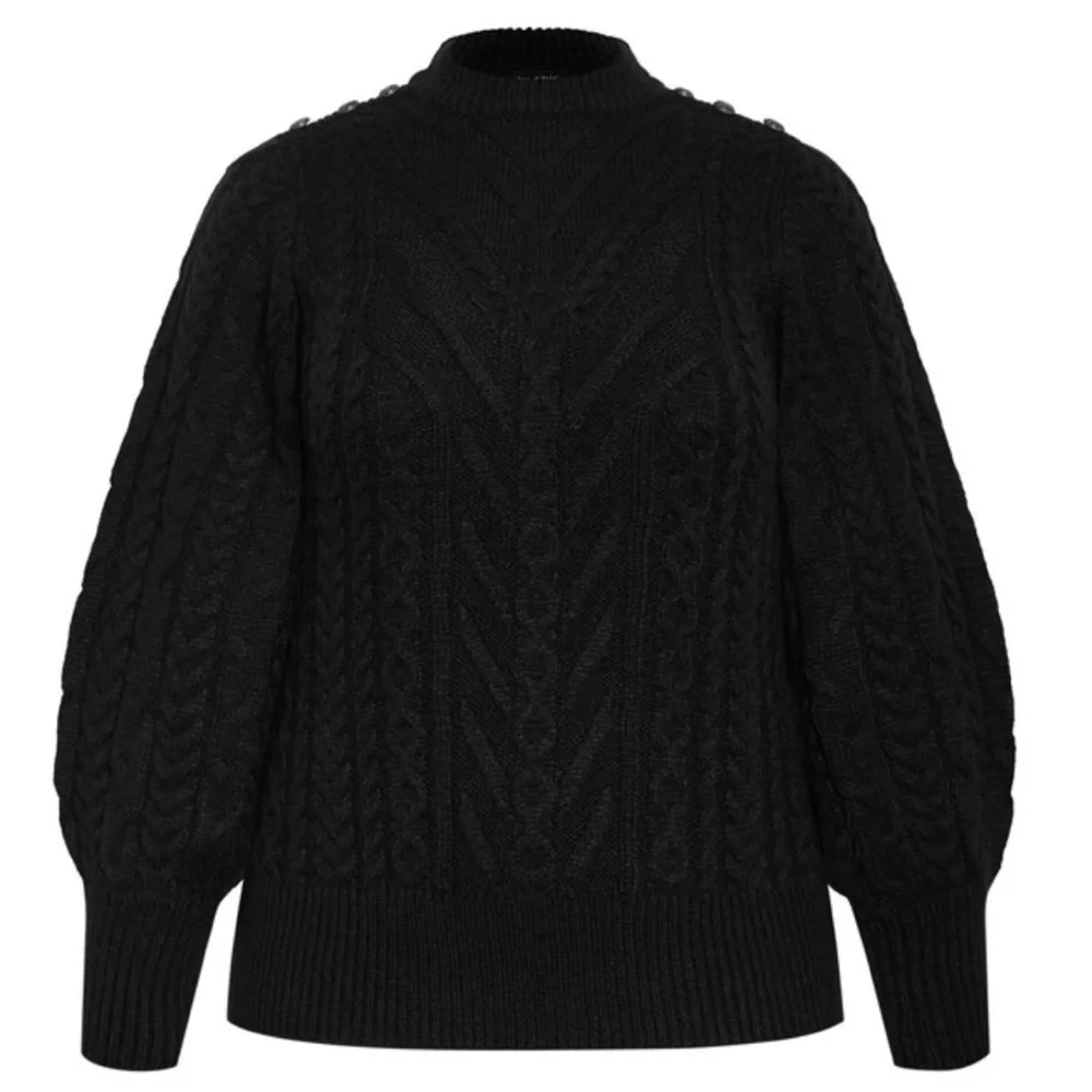 NEW| Women’s City Chic Saskia Soft Long Sleeve Cozy Sweater In Black - Picture 3 of 6